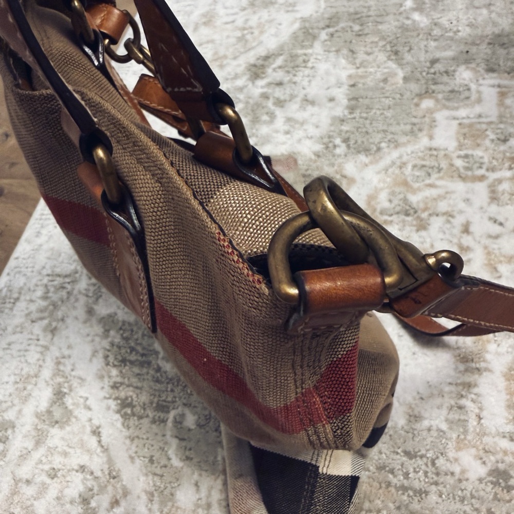 Burberry Classic Tottenham Plaid Canvas Nova Check Leather Handbag - Picture 4 of 10